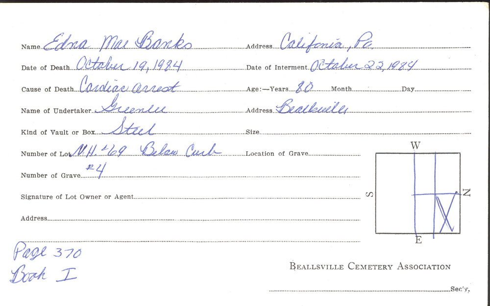 Edna Mae Banks burial card
